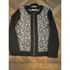 Pendleton Black &‎ Gray Cheetah Zip Cardigan Wool Sweater Size M Shimmer